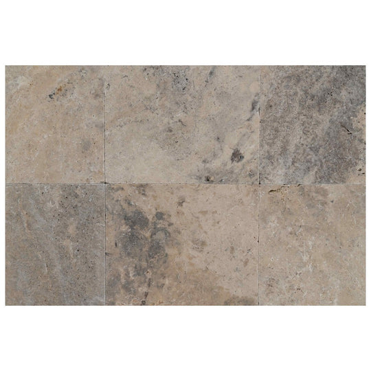 Keystone 12" x 12" Nordic Silver Tumbled Travertine Tile-Nordic Silver
