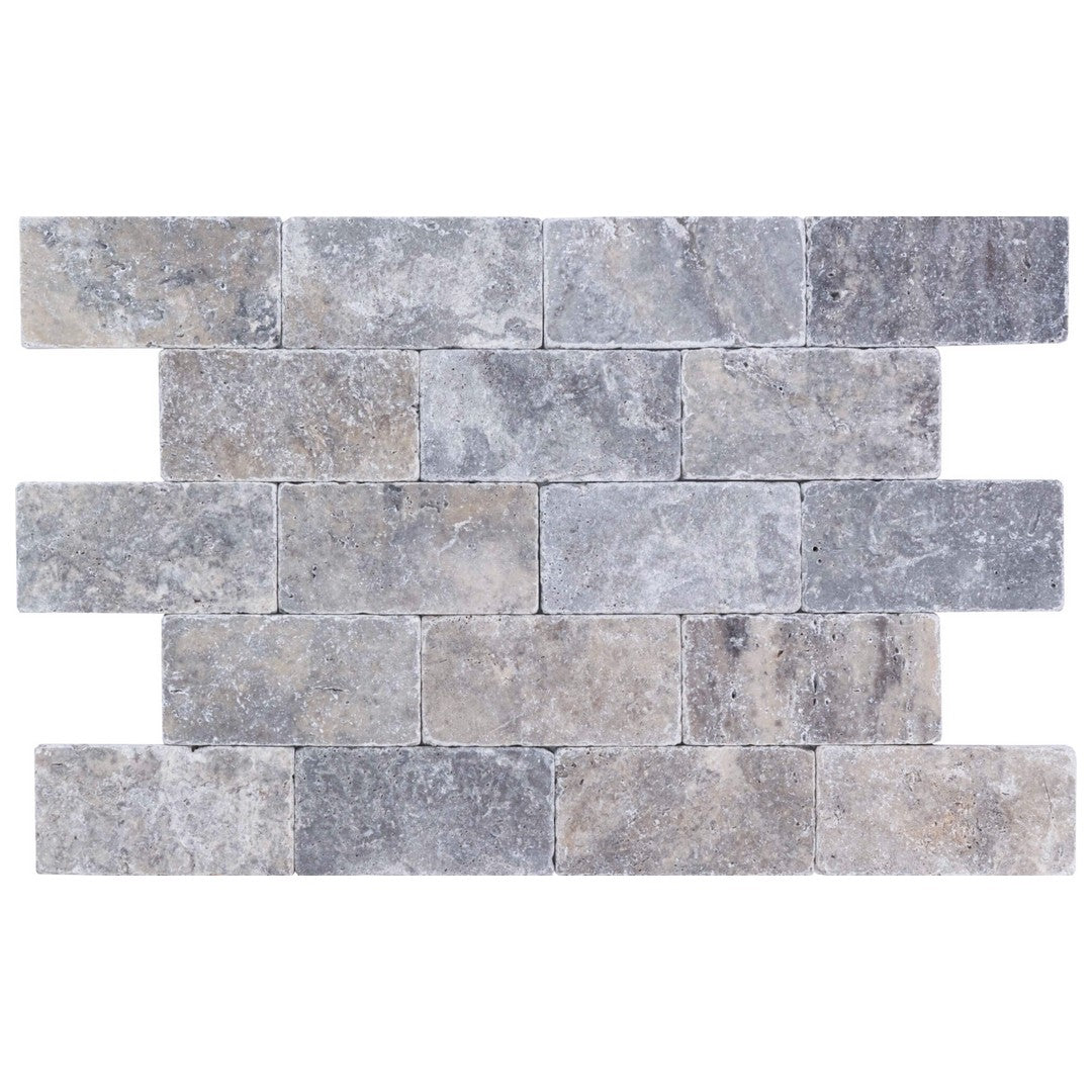 Keystone 3" x 6" Nordic Silver Tumbled Travertine Tile-Nordic Silver