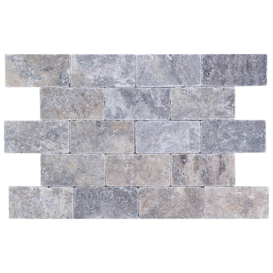 Keystone 3" x 6" Nordic Silver Tumbled Travertine Tile-Nordic Silver