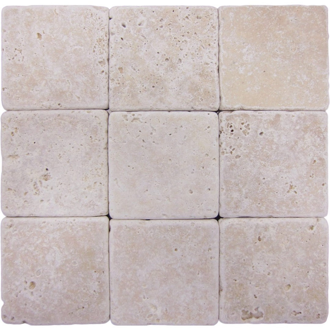Keystone 4" x 4" Extra Light Tumbled Travertine Tile-Extra Light