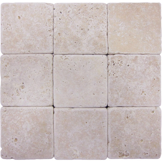 Keystone 4" x 4" Extra Light Tumbled Travertine Tile-Extra Light