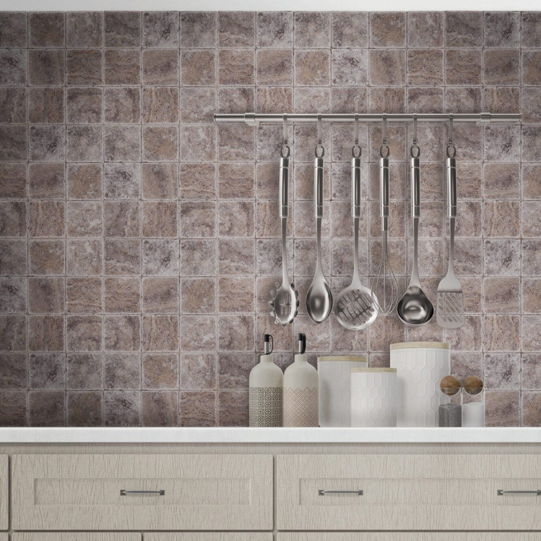 Keystone 4" x 4" Nordic Silver Tumbled Travertine Tile-Nordic Silver