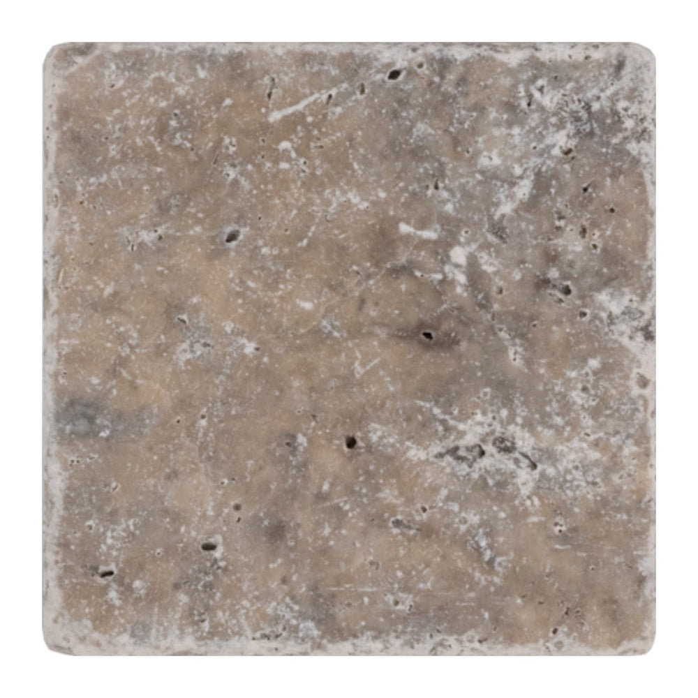 Keystone 4" x 4" Nordic Silver Tumbled Travertine Tile