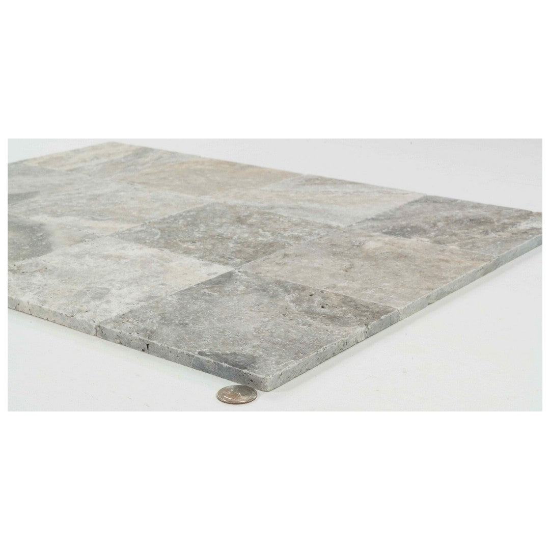 Keystone 6" x 6" Nordic Silver Tumbled Travertine Tile-Nordic Silver