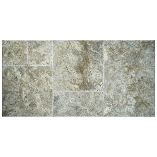 Keystone Premium Silver Chiseled Brushed Travertine Versailles Pattern