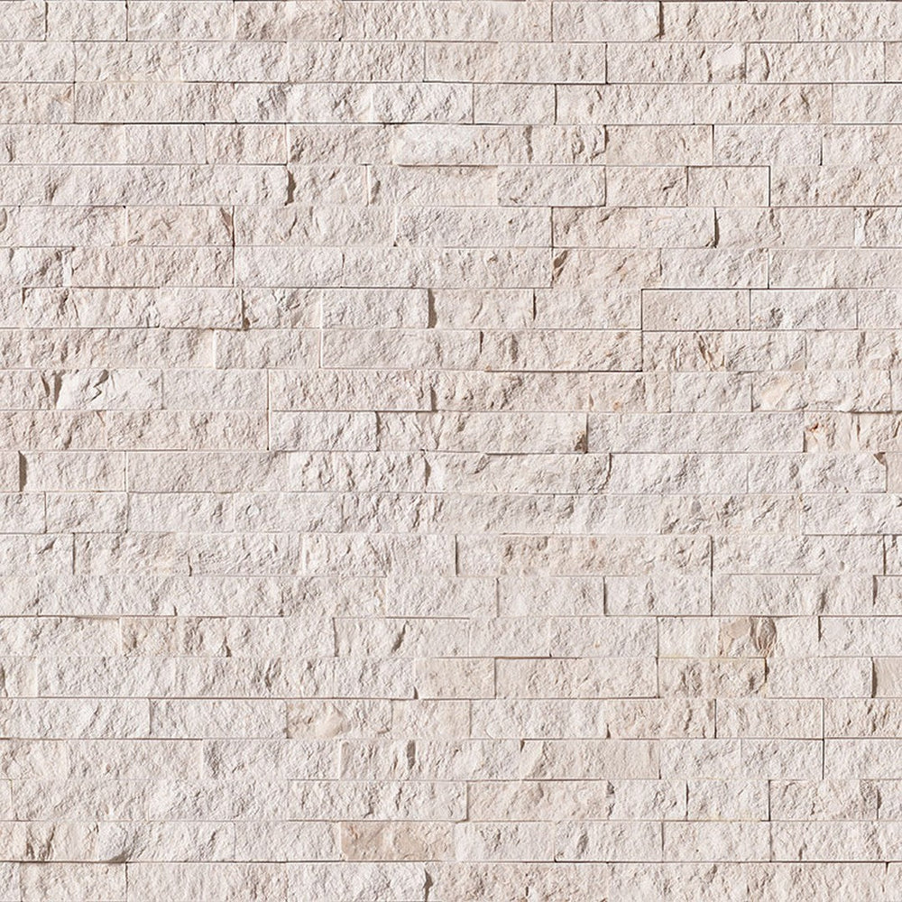 MS International RockMount Mayra White 6" x 24" Split Face Stacked Stone Panel Limestone Ledgestone