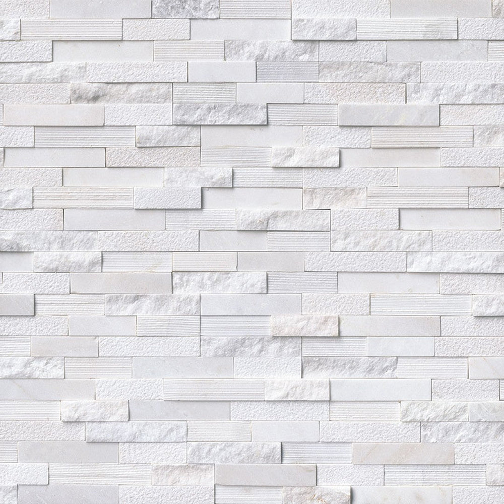 MS International RockMount Arctic White Multi 6" x 24" Split Face Stacked Stone Panel Marble Ledgestone