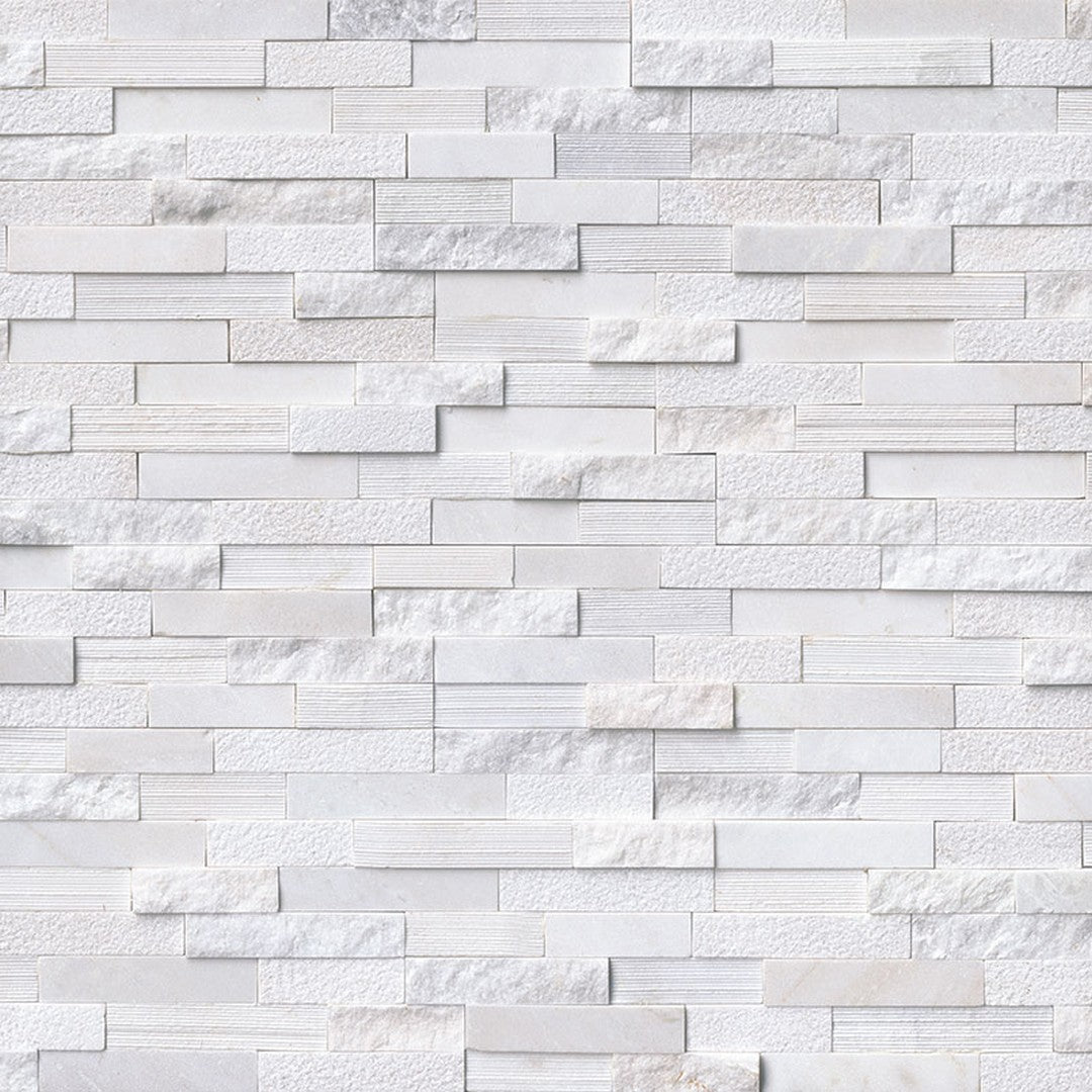 MS International RockMount Arctic White Multi 6" x 24" Split Face Stacked Stone Panel Marble Ledgestone