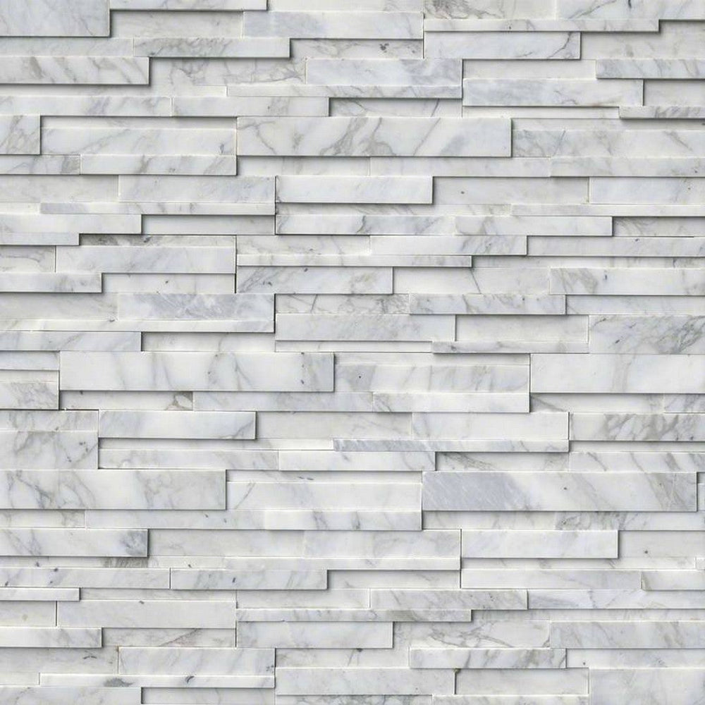 MS International RockMount Calacatta Cressa 6" x 24" Honed Stacked Stone Panel 3D Marble Ledgestone