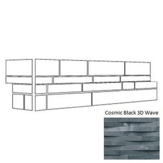 MS International RockMount Cosmic Black Wave 6" x 18" Honed Stacked Stone Panel 3D Marble Ledgestone Corner