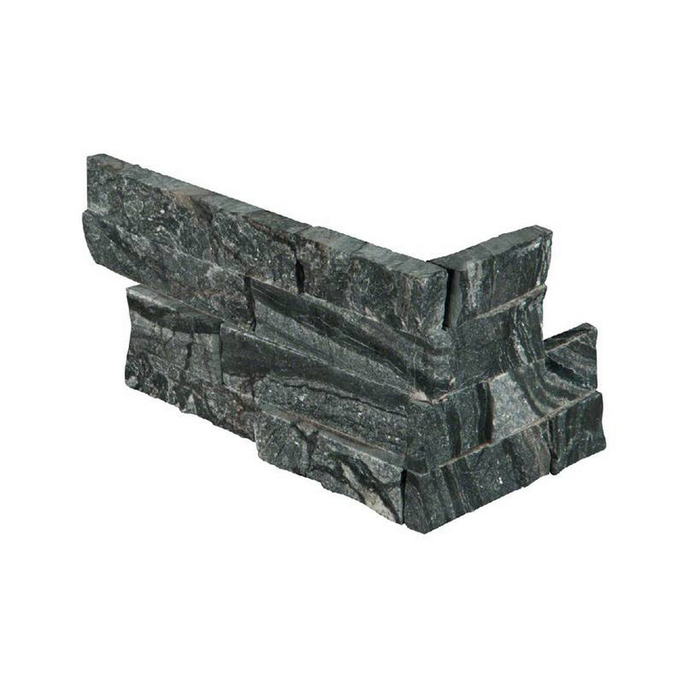 MS International RockMount Glacial Black 6" x 18" Split Face Stacked Stone Panel Marble Ledgestone Corner