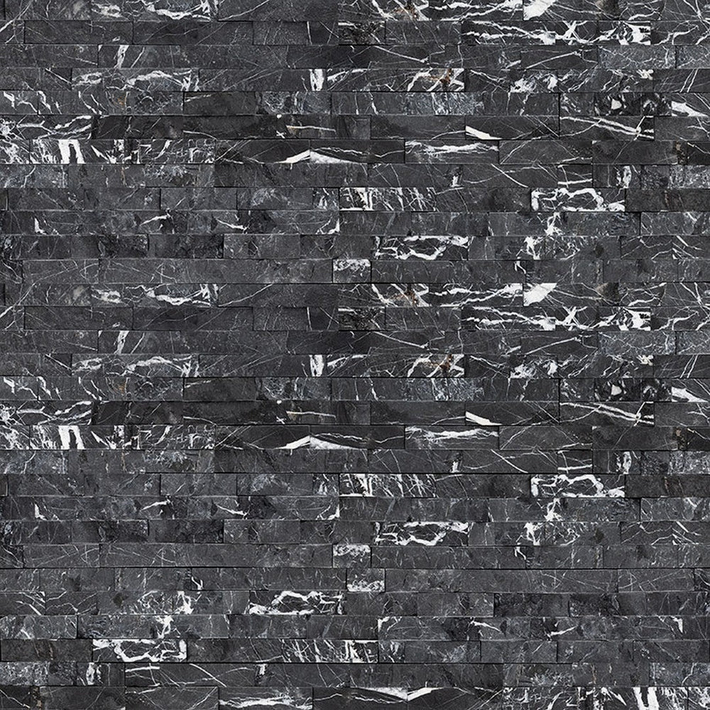 MS International RockMount Marquina Nero 6" x 24" Stacked Stone Panel Marble Ledgestone Mixed Finish