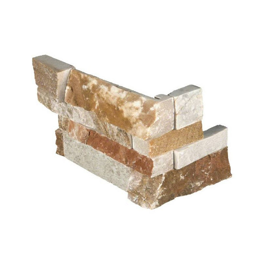 MS International RockMount Golden White 6" x 18" Split Face Stacked Stone Panel Quartzite Ledgestone Corner