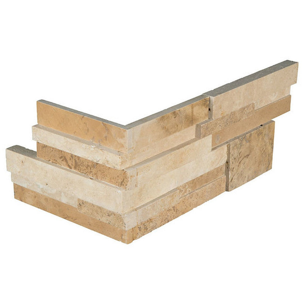 MS International RockMount Casa Blend 6" x 18" Honed Stacked Stone Panel 3D Travertine Ledgestone Corner