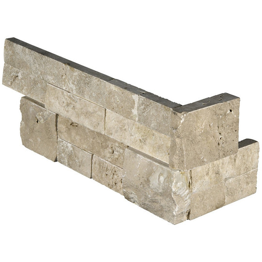 MS International RockMount Durango Cream 6" x 18" Split Face Stacked Stone Panel Travertine Ledgestone Corner