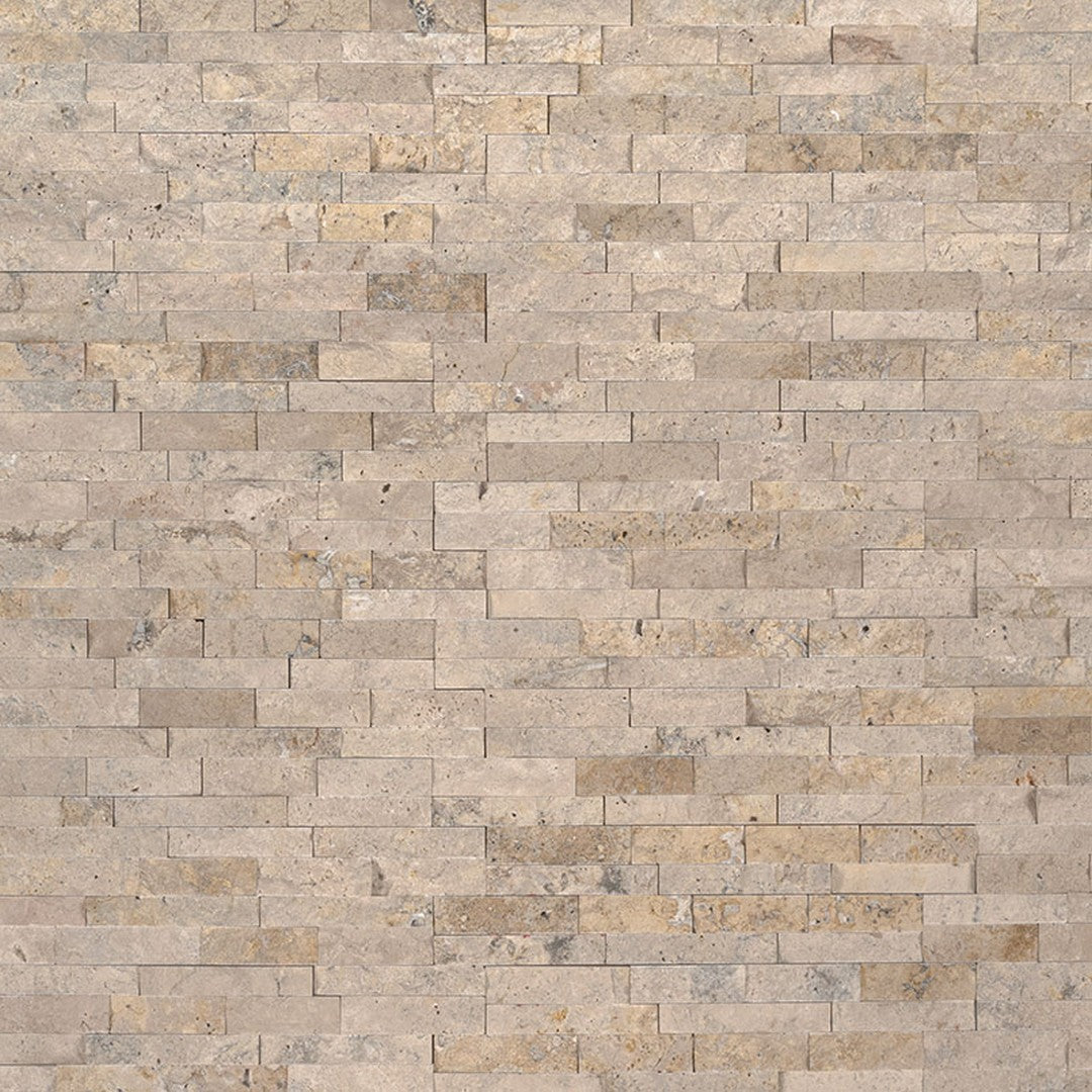 MS International RockMount Roman Beige 4.5" x 16" Split Face Stacked Stone M Panel Travertine Mini Ledgestone