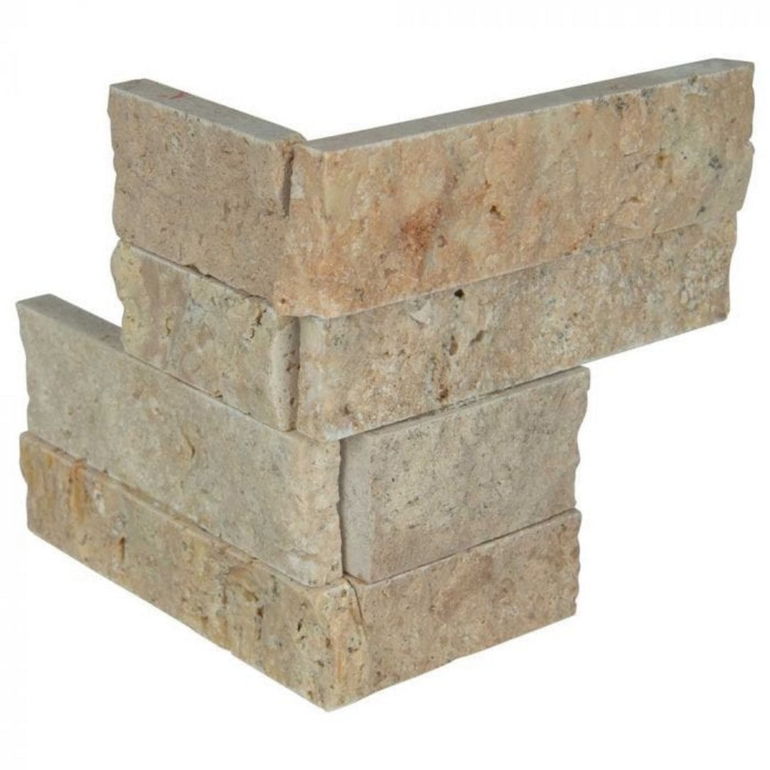 MS International RockMount Roman Beige 4.5" x 9" Split Face Stacked Stone M Panel Travertine Ledgestone Corner