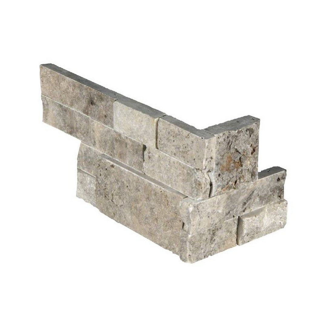 MS International RockMount Silver Travertine 6" x 18" Split Face Stacked Stone Panel Travertine Ledgestone Corner