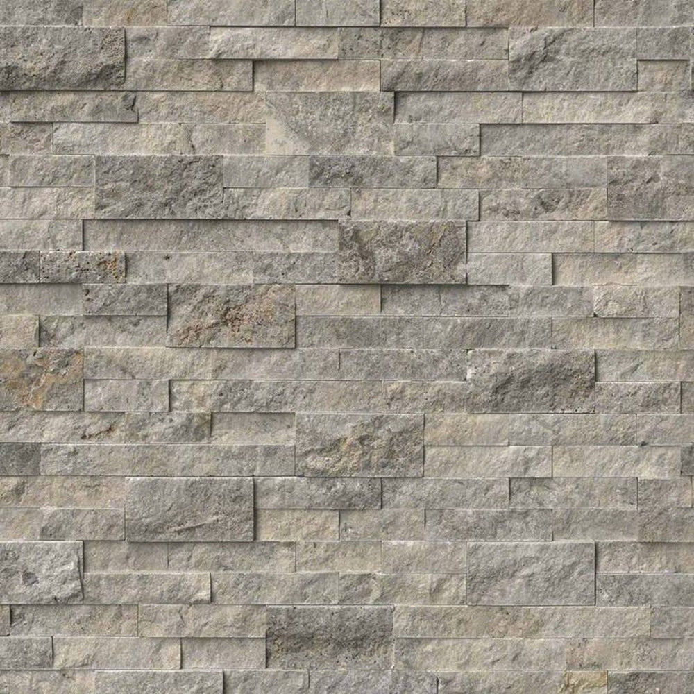 MS International RockMount Silver Travertine 6" x 24" Split Face Stacked Stone Panel Travertine Ledgestone