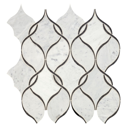 Daltile-Lavaliere-12-x-13-Polished-Natural-Stone-Intertwining-Arabesque-Wall-Mosaic-Carrara-White-|-Black-Ant-Mirror