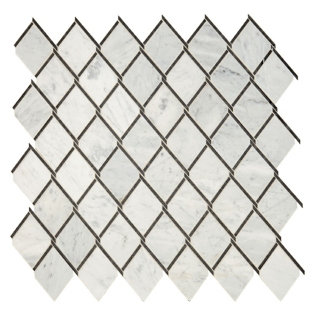 Daltile-Lavaliere-14-x-14-Polished-Natural-Stone-Chain-Link-Wall-Mosaic-Carrara-White-|-Black-Ant-Mirror