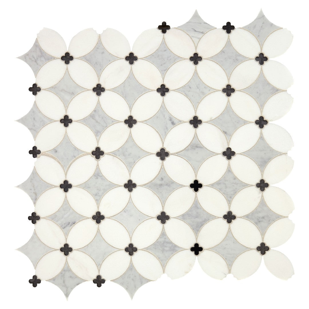 Daltile-Lavaliere-14-x-14-Polished-Natural-Stone-Petal-Wall-Mosaic-Carrara-|-Thassos-|-Blk-Ant-Mirror