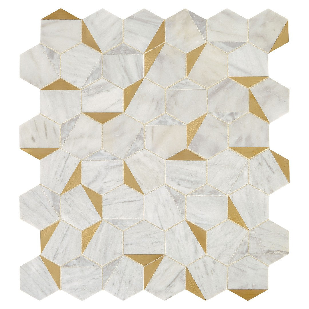 Daltile-Lavaliere-14-x-15-Honed-Natural-Stone-Illusiary-Wall-Mosaic-Alluring-White-|-Brass