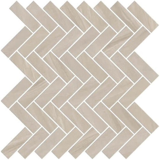 Happy Floors 11" x 13" Limerock Interlocking Natural Porcelain Herringbone Mosaic