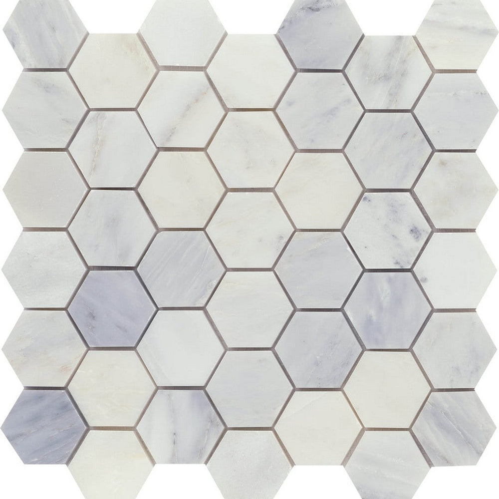 Emser Marble Winter Frost 12" x 12" Marble 2" Hexagon Mix Mosaic