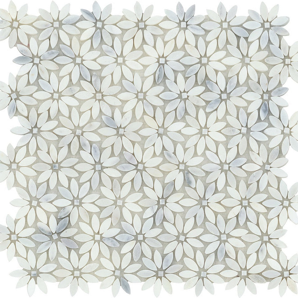 Emser Marble Winter Frost 12" x 13" Polished Marble Daisy Mosaic