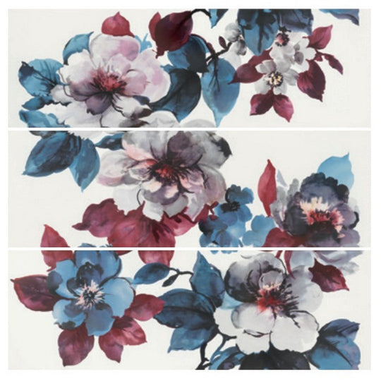 Daltile-Eclettica-48-x-48-Rectified-Matte-Ceramic-16x48-Deco-Flower-Wall-Tile-White-|-Purple-|-Anthracite-|-Blue-|-Rose