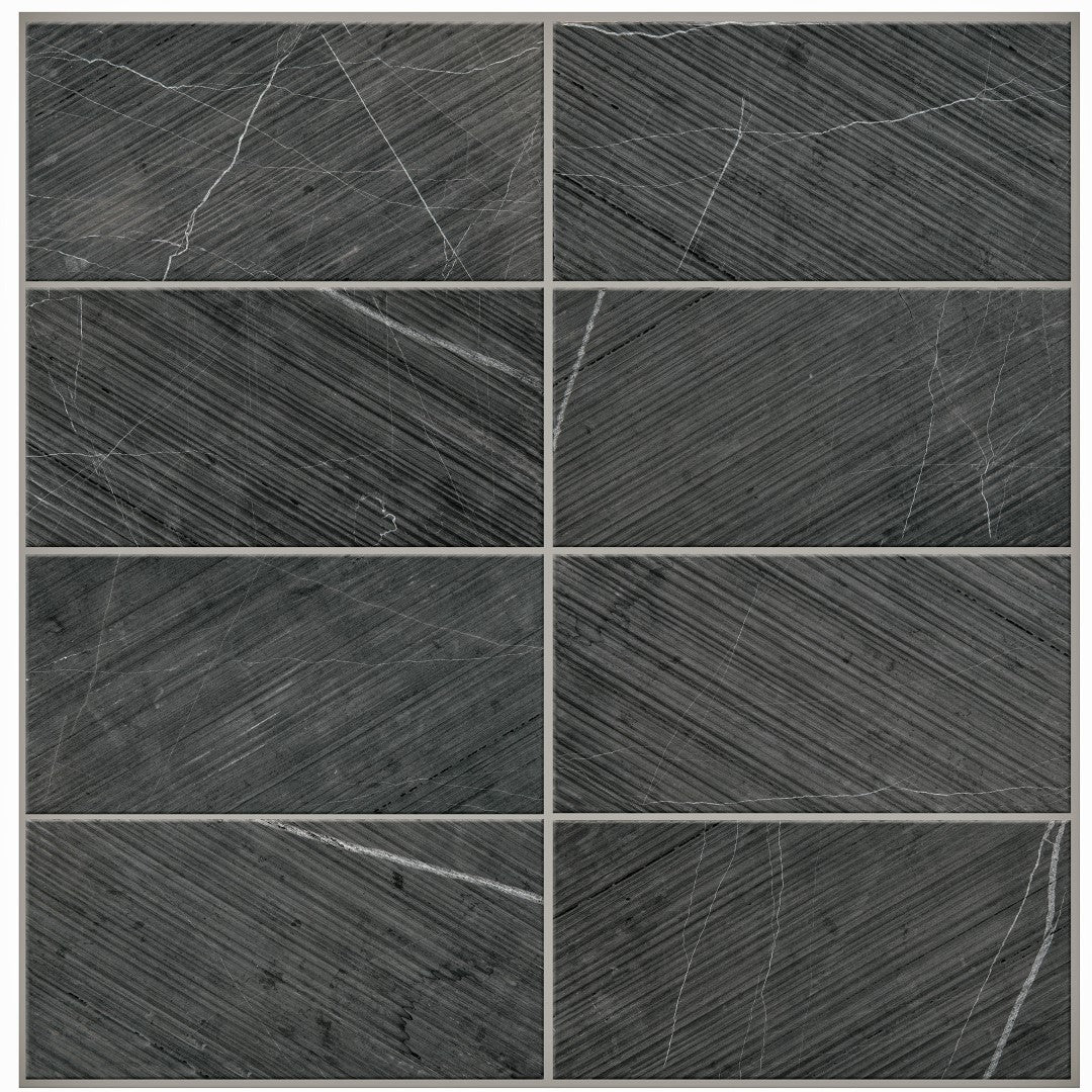 Daltile-Pietra-Divina-12-x-12-Rectified-Honed-Natural-Stone-6x12-Bamboo-Mosaic-Nero-Marquina