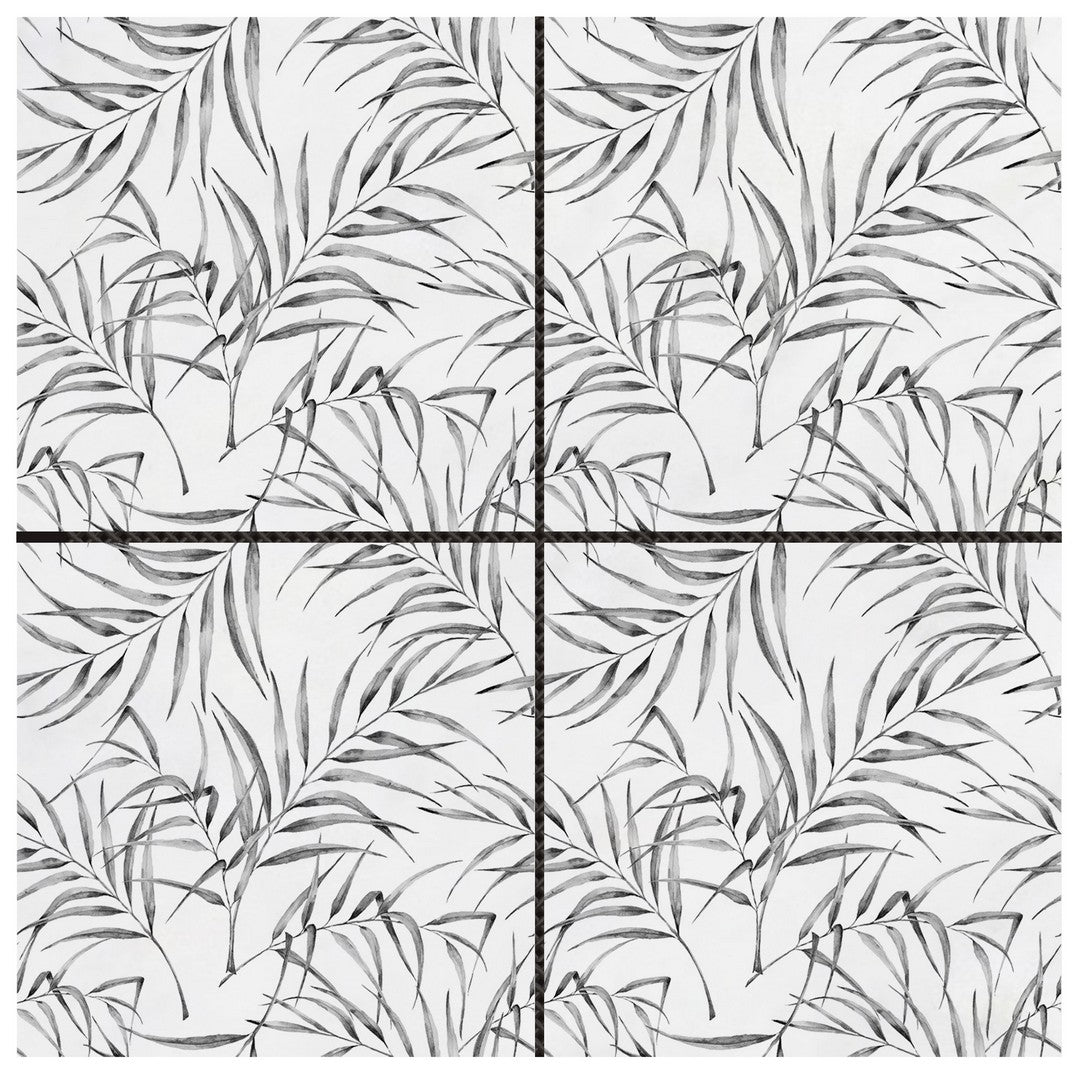 Bati Orient 12" x 12" White & Grey Marble Classic Palm Leaf Printed 6" Mosaic