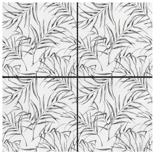 Bati Orient 12" x 12" White & Grey Marble Classic Palm Leaf Printed 6" Mosaic