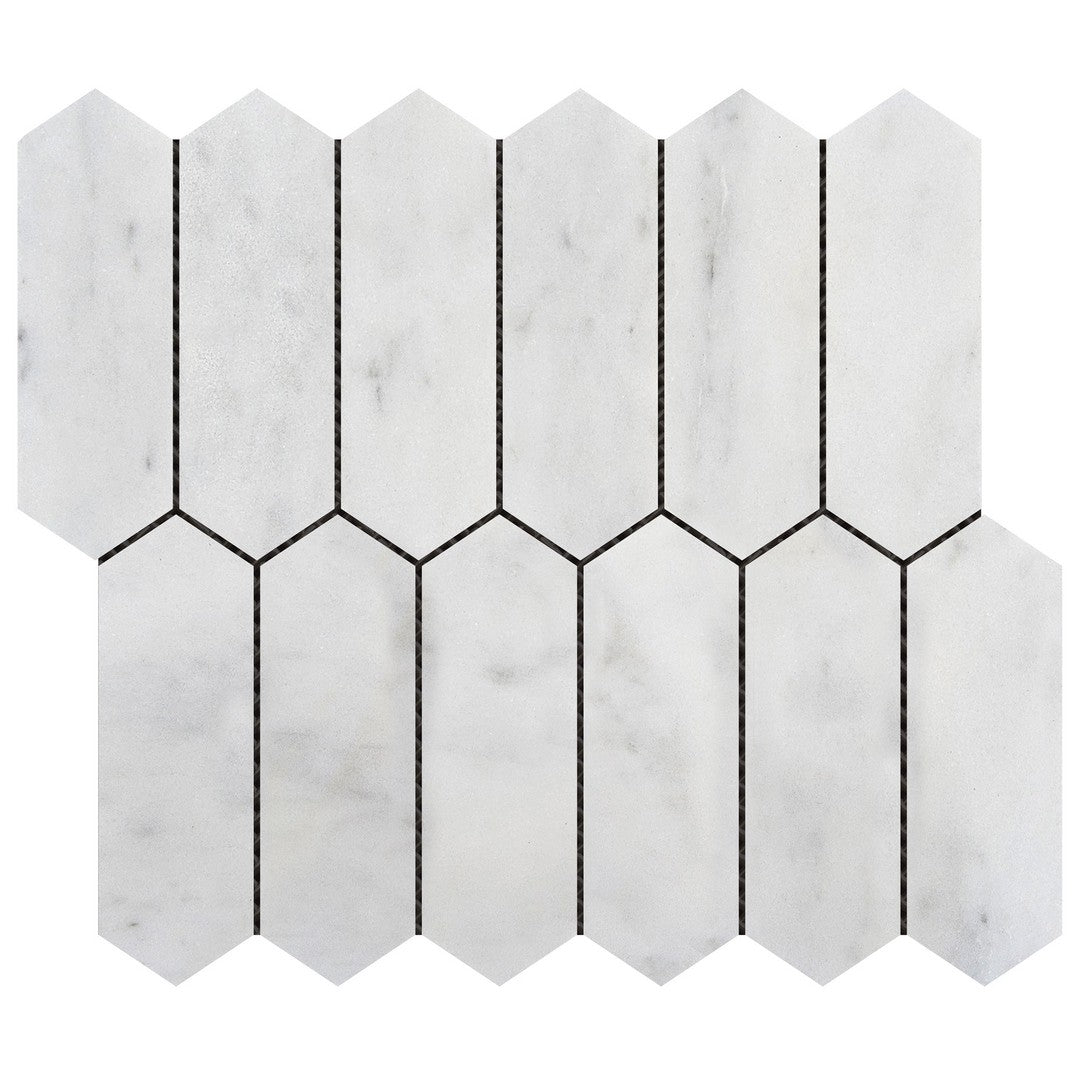 Bati Orient 10" x 12" White & Grey Marble Classic Interlocking 2x6" Picket Mosaic