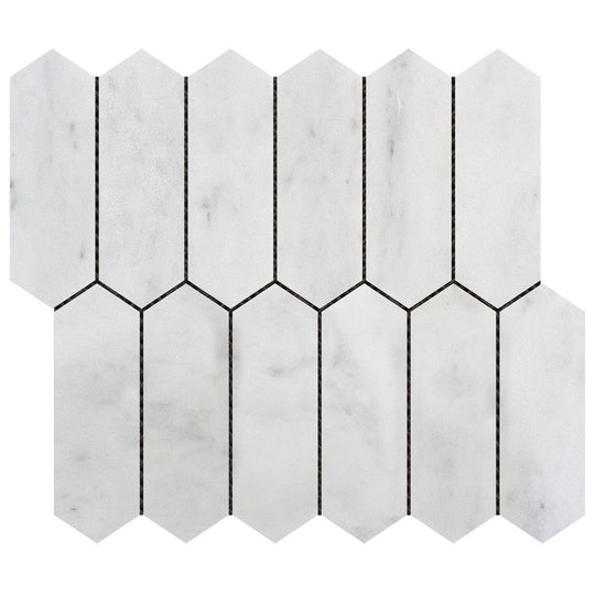 Bati Orient 10" x 12" White & Grey Marble Classic Interlocking 2x6" Picket Mosaic