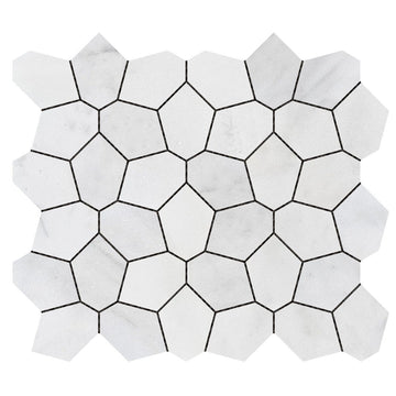 Bati Orient 9.7" x 11" White & Grey Marble Classic Interlocking Irregular Hexagon Mosaic