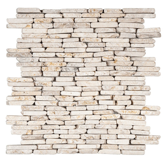 Bati Orient 11.6" x 11.6" White & Grey Marble Classic Interlocking Stacked Brick Mosaic