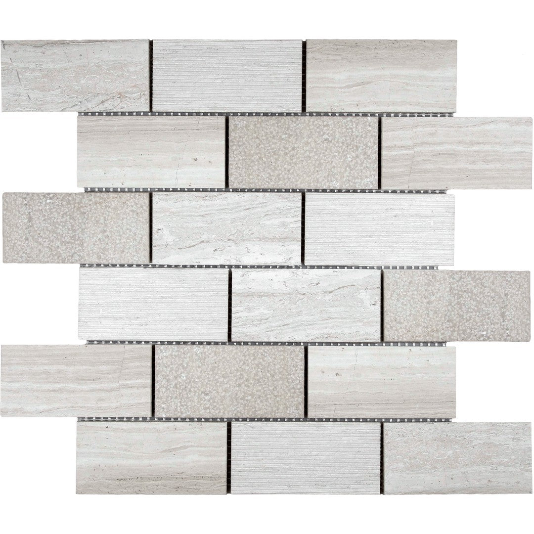 Bati Orient 11.7" x 11.7" White & Grey Marble Classic Interlocking Multi Brick Mosaic