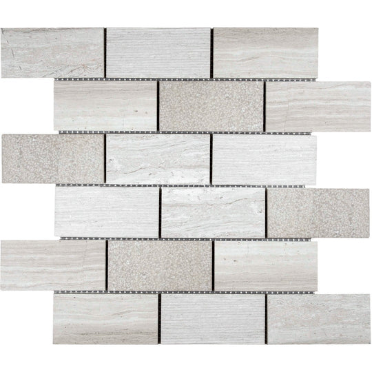 Bati Orient 11.7" x 11.7" White & Grey Marble Classic Interlocking Multi Brick Mosaic