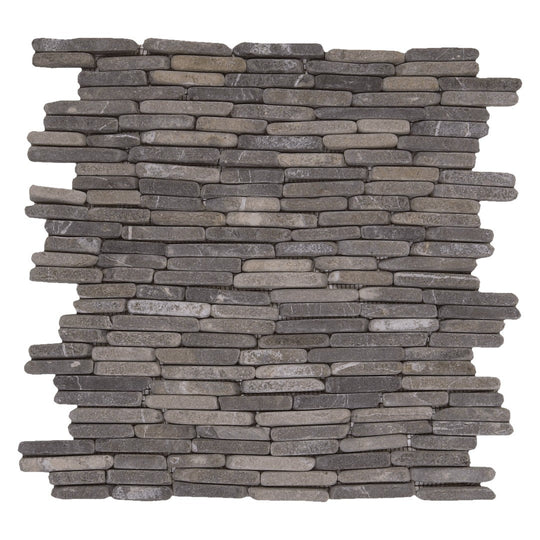 Bati Orient 11.6" x 11.6" White & Grey Marble Classic Interlocking Stacked Brick Mosaic