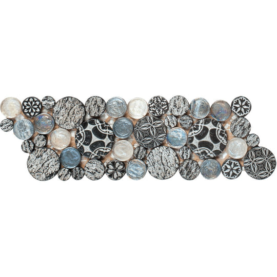 Bati Orient 4" x 12" Exotic Penny Round Décor Glass & Stone Mosaic Border