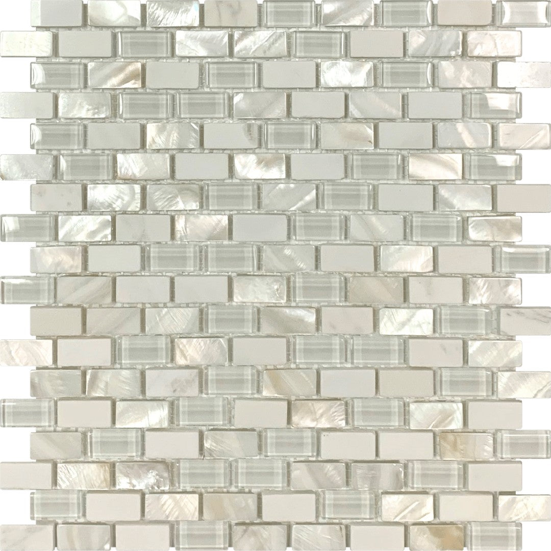 Bati Orient 11.4" x 12" Terrazzo Mother of Pearl, Glass & Marble Brick Mosaic