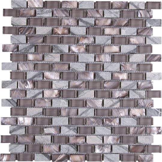 Bati Orient 11.4" x 12" Terrazzo Mother of Pearl, Glass & Marble Brick Mosaic