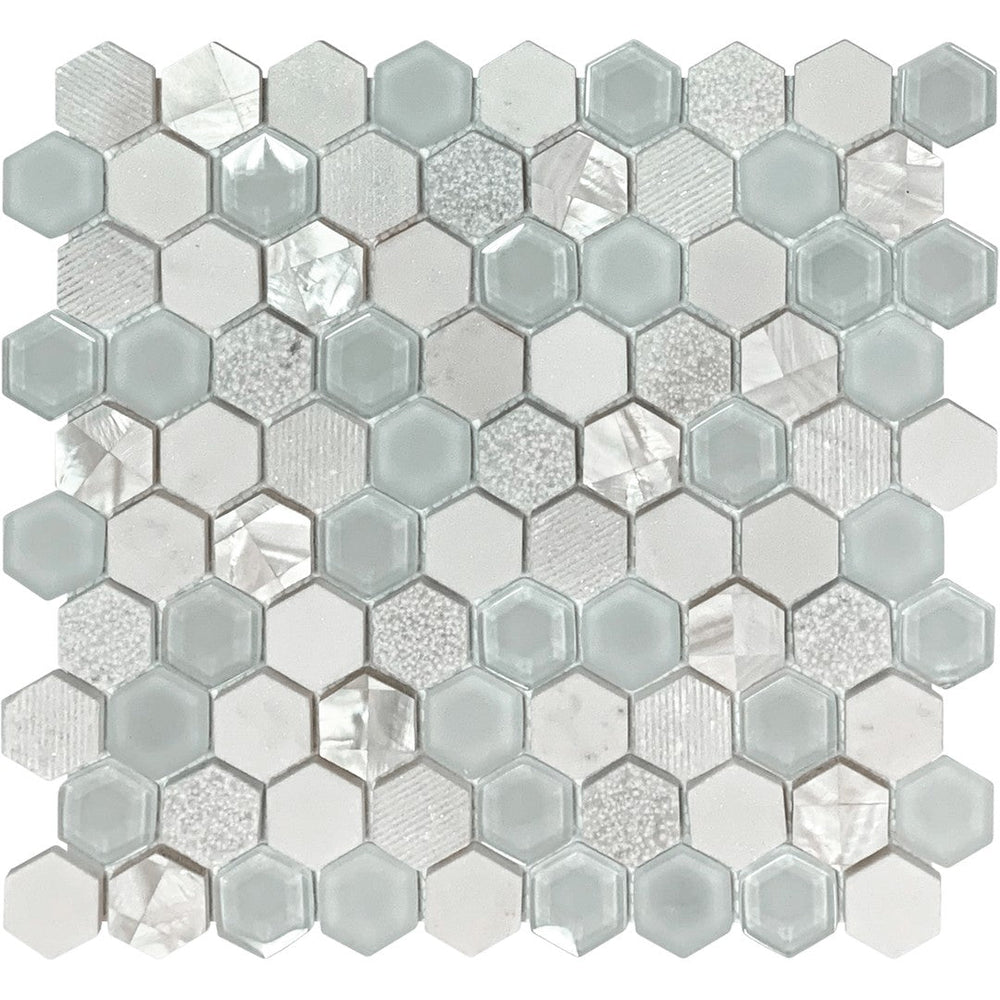 Bati Orient 11.6" x 12" Terrazzo Hexagon Mother Of Pearl, Glass & Marble Mosaic