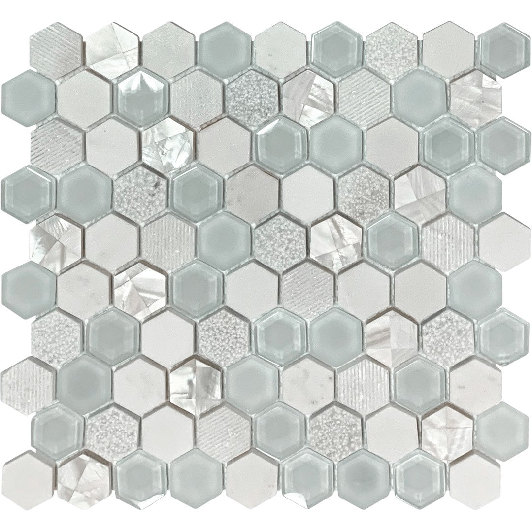 Bati Orient 11.6" x 12" Terrazzo Hexagon Mother Of Pearl, Glass & Marble Mosaic