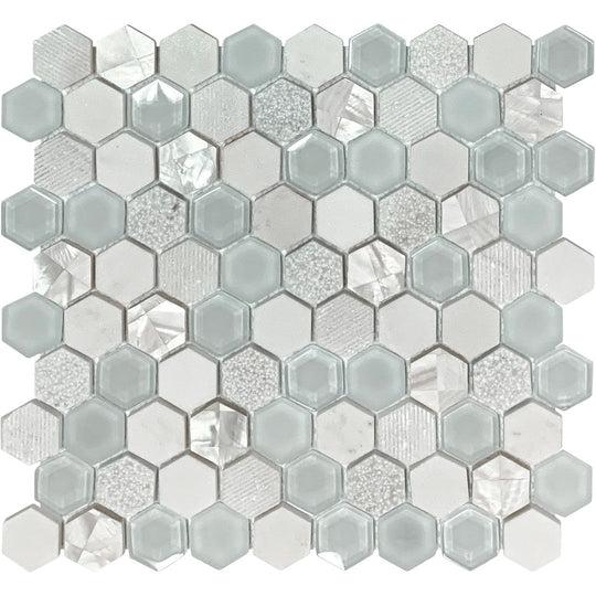 Bati Orient 11.6" x 12" Terrazzo Hexagon Mother Of Pearl, Glass & Marble Mosaic