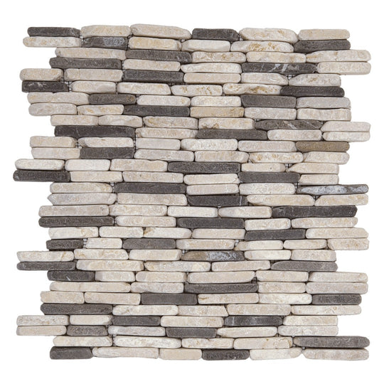 Bati Orient 11.6" x 11.6" White & Grey Marble Classic Interlocking Stacked Brick Mosaic