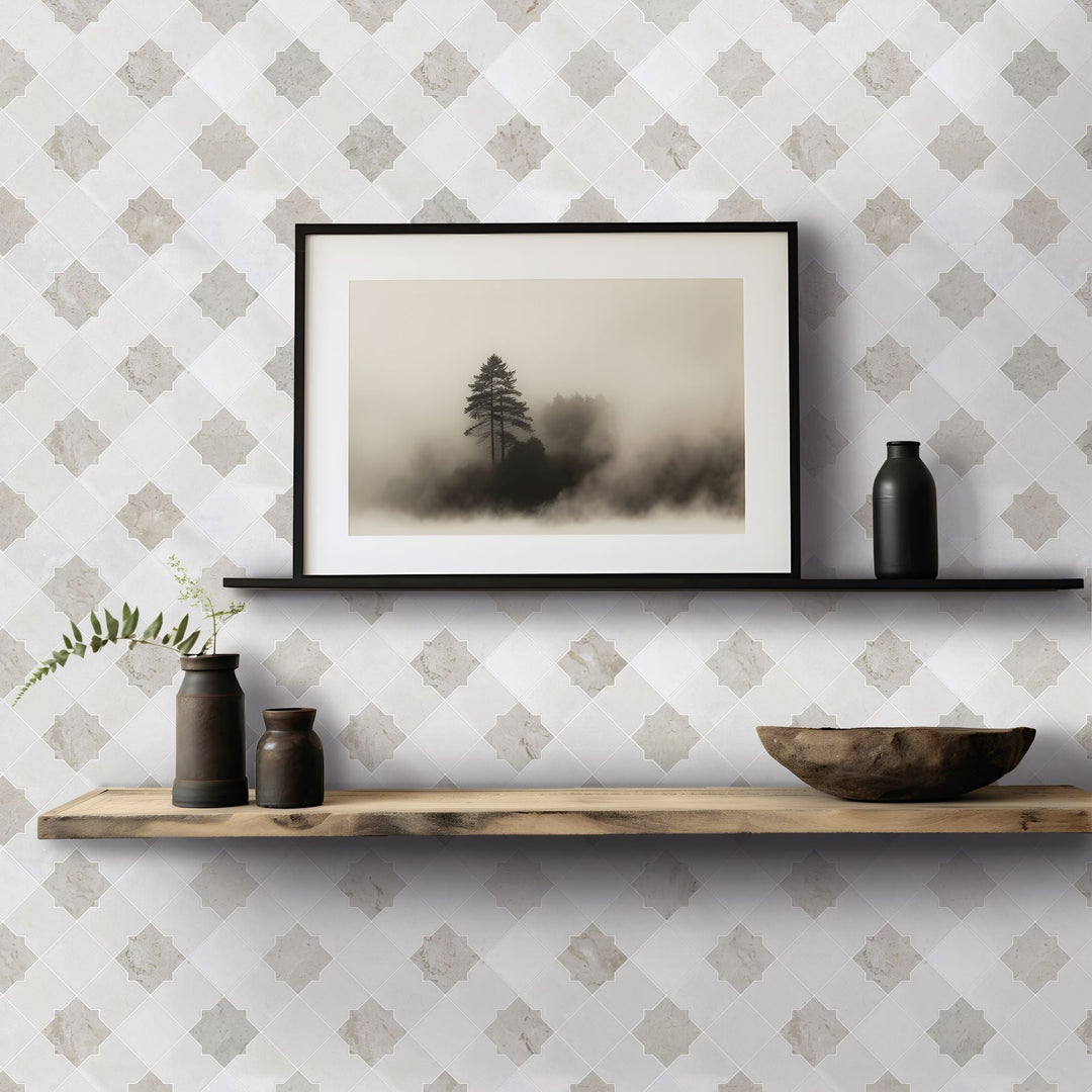 Bati-Orient-11.2-x-11.2-White-&-Grey-Marble-Classic-Interlocking-Star-&-Square-Marble-Mosaic-White-Beige
