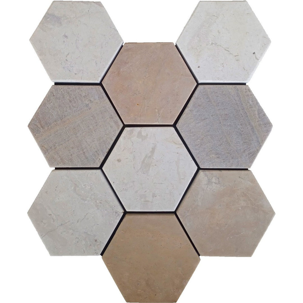 Bati Orient 12" x 11" White & Grey Marble Classic Interlocking Honed Hexagon Mosaic